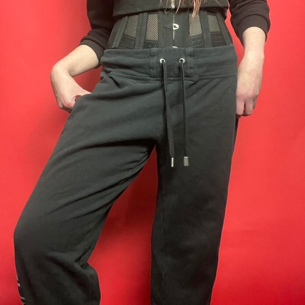 Tommy Hilfiger / Y2K black sweatpants with silver branding down the leg 🖤🤍